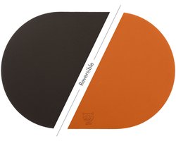 Omkeerbare ovale placemat - 6 stuks - Oranje en chocolade gerecycled leer