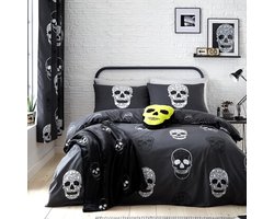 Omkeerbare tweepersoons dekbedovertrek set met skulls en grijze kussenslopen