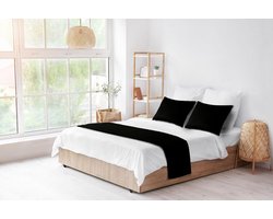 Omkeerbare Zwarte Fluvelen Bedloper voor Queensize Bed - Handgemaakt Hotel Kwaliteit