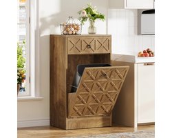 Omklapbare Prullenbak - 13 Gallon met Lades - Verborgen Houten Prullenbakkast - Voor Keuken, Woonkamer, Hal, Entree-Bruin