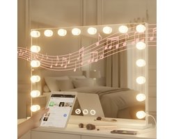 OMNIEXA Hollywood Spiegel 80*60cm XL – 3 lichtkleuren - Dimbaar – Bluetooth speaker – USB-C/USB-A – 10× detailspiegel – Wand & tafel – Wit - 80x60cm