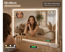 OMNIEXA Make-up Spiegel met Verlichting 58x46 cm - LED Strip - Dimbaar - 10x Vergroting - Wit