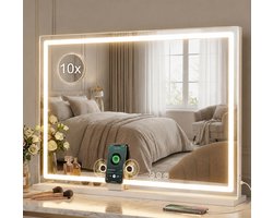 OMNIEXA Make-up Spiegel met Verlichting XL 80x60 cm - LED Strip - Bluetooth Speaker - Wit