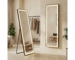 OMNIEXA Staande Spiegel met LED verlchting – Passpiegel - Staand of Hangend - 3 lichtkleuren - Dimbaar – 150cm x 40cm