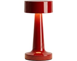 OMNIEXA Tafellamp - Retro Rood - Dimbaar en Draadloos - Luxe Oplaadbare LED Lamp - Aluminium Design