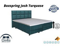 Omra Bedding - Complete boxspring - Josh Turquase - 80x200 cm - Inclusief Topdekmatras - Hotel boxspring