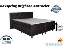 Omra - Complete boxspring - Brighton Antraciet - 200x220 cm - Inclusief Topdekmatras - Hotel boxspring