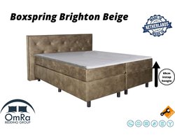 Omra - Complete boxspring - Brighton Beige - 110x200 cm - Inclusief Topdekmatras - Hotel boxspring