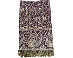 Omslagdoek - paisley - grote sjaal - aubergine geel - meditatiedeken - dekentje - plaid - woondeken - 200x100cm - nm07