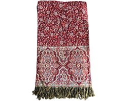 Omslagdoek - Paisley - grote sjaal - rood geel - meditatiedeken - dekentje - plaid - woondeken - 200x100cm - nm03