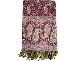 Omslagdoek - Paisley - grote sjaal - rood oranje - meditatiedeken - dekentje - plaid - woondeken - 200x100cm - nm01