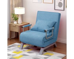 Omvormbare slaapbank fauteuil- 6-standen verstelbare rugleuning-opklapbare fauteuil met kussen/gestoffeerde zitting/ vrijetijds chaise longue bank- voor thuiskantoor blauw