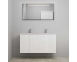 On-Line Badkamermeubelset - 120 cm - Voorgemonteerd - Greeploos 4 Deuren - Porseleinen Wastafel - 2 Kraangaten - Spiegel met LED-Verlichting - Hoogglans Wit