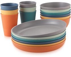 Onbreekbaar Plastic Servies - Borden en kommen - Kamperen en picknicks - Stapelbaar en lichtgewicht - Set voor 6 personen