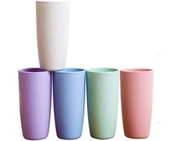 Onbreekbare drinkbekers - biologisch afbreekbaar tarwestro - milieuvriendelijke drinkbeker - geschikt voor dagelijks gebruik - herbruikbare bekers - geschikt voor volwassenen - multicolor - 5 stuks