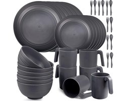 Onbreekbare serviessets voor 6 personen - Lichtgewicht plastic picknick- en bbq-sets met borden, kommen, kopjes en bestek