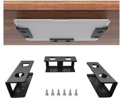 Onder Bureau Laptophouder, Metalen Onder Bureau Plankhouder voor Laptop, Mac mini, MacBook, Toetsenbord met Anti-Kras Siliconen (Zwart)