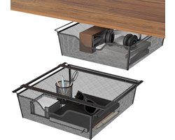 Onder bureaulade 2 stuks, metalen verborgen bureauorganizer, onderbouwbare opberglade, ruimtebesparende verborgen organizer, onder tafel/plank lade uitschuiven voor thuis, kantoor, ijdelheid