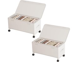 Onderbed ladekast met wielen - opbergdoos - opvouwbare onderbed opbergdozen met deksel - metalen frame - bedlade organizer voor kleding schoenen - 2 stuks - wit