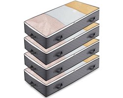Onderbed Opbergbox 4-Pack - 90L Opbergkisten 100x50x15cm - Opvouwbare Onderbed Opbergdozen met Handvatten - Transparant Vouwbaar Opbergmeubel voor Dekens, Kleding en Textiel - Space Saving Opslag