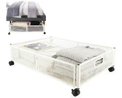 Onderbed Opbergbox Met Wieltjes – Opvouwbaar Ontwerp – Gelijkvloerse Opbergoplossing – Gereedschapsvrije Montage – 60x40x11,5 Cm – 1 Stuk – Wit