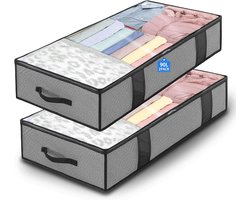 Onderbed Opbergdozen - Set van 2 - 90 L - Opbergdozen voor Bed - Opbergdozen voor Bed - Opvouwbaar met Rits en Handvatten voor Kleding - Dekens -Dekbedden