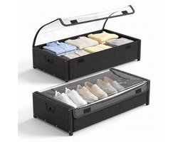 Onderbedbox- Organizer voor Kleding en Dekbed -Opbergbak voor Onder het Bed met Deksel - Ruimtebesparende Opbergbox voor Kleding en Beddengoed - Zwart - 58,5 x 42 x 16 cm
