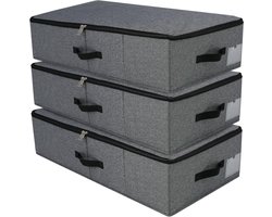 Onderbedcommode Opbergbox Set van 3 - Met Deksel - Duurzame Stof - Voor Kleding, Schoenen, Speelgoed, Deken - Zwarte en Grijze Organizer-bakjes