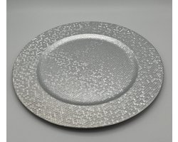 Onderbord kunststof zilver diner kerst diameter 33cm