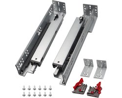 Onderbouw ladegeleiders 450 mm, 6 paar met soft-close, 3D vergrendeling en bevestigingsschroeven voor optimale functionaliteit