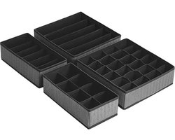 Ondergoed opbergdozen van 4 lades organizer opvouwbare vouwboxen stofdozen voor sokken en banden fleece -stof in linnen uiterlijk Ruimte Saving Black