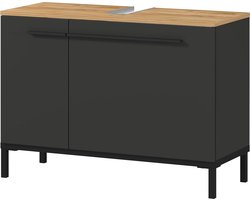 Onderkast Badkamer 80 cm Breed in Grafiet en Eikenlook - Wastafelkast met Sifonuitsparing