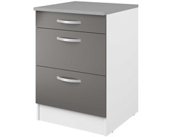 Onderkast Eko 60x60 met 3 lades - grijs - Parisot - Onderkasten - Grijs - Spaanplaat - Onderkasten - Op voorraad