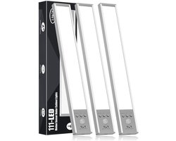Onderkast Verlichting - 52 LED Bewegingssensor Licht Binnen - 1500mAh Oplaadbaar, Dimbaar - Voor Keuken en Kast - Magnetische Lamp - Wit - 20 cm - 3 Stuks