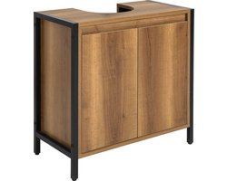 Onderkast voor wastafel - badkamerkast - opbergruimte voor wastafel onder de spoelbak - verstelbare poten - sifonuitsparing - ruime opbergruimte met 2 deuren en 1 plank - PB(E1) en metalen frame - 60 cm x 60 cm x 30 cm