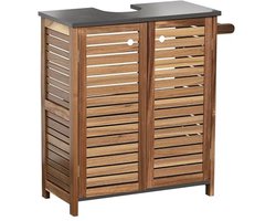 Onderkast voor wastafel met handdoekrek - Bruin en Grijs - Stijlvolle Acacia en MDF