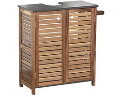 Onderkast voor wastafel met handdoekrek - Bruin en Grijs - Stijlvolle Acacia en MDF