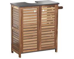 Onderkast voor wastafel met handdoekrek - Bruin en Grijs - Stijlvolle Acacia en MDF