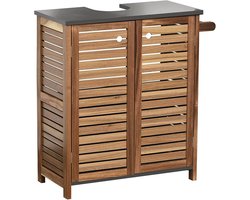 Onderkast voor wastafel met handdoekrek - Bruin en Grijs - Stijlvolle Acacia en MDF