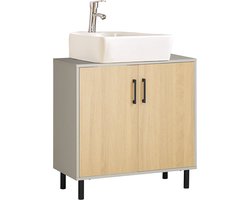 Onderkast voor wastafel - Vanity Storage - Organizer voor onder de gootsteen - MDF en metalen constructie - Stijlvolle grijze en houten afwerking - Ruimtebesparend ontwerp - 60 cm x 60 cm x 30 cm