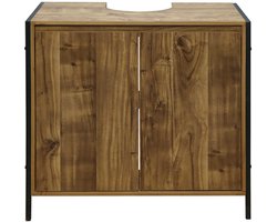 Onderkast voor wastafel zonder wastafelblad, opbergkast, badkamerkast met 2 opbergvakken binnenin, stevig en duurzaam frame, modern en eenvoudig ontwerp, geschikt voor badkamer en keuken, 70×40×65 cm, bruin + zwart.