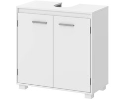 Onderkast Wastafel Badkamerkast 60x30x60cm Wit Zonder Wasbak en Kraan U-vormig Uitsparing Ontwerp Met Verstelbare Plank en Zilveren Handgreep Modern Strakke Stijl Stevig Houten Frame Draagvermogen 50kg Geschikt voor Badkamer