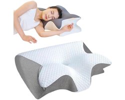 Ondersteuningskussen - 2-in-1 ergonomisch nekkussen - traagschuimkussen, kussens met verbeterde dikte, cervicale ondersteuning voor een betere slaap, comfortabel
