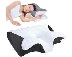 Ondersteuningskussen - 2-in-1 ergonomisch nekkussen - traagschuimkussen, kussens met verbeterde dikte, cervicale ondersteuning voor een betere slaap, comfortabel