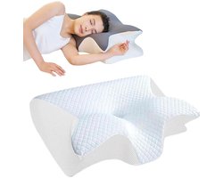 Ondersteuningskussen - 2-in-1 ergonomisch nekkussen - traagschuimkussen, kussens met verbeterde dikte, cervicale ondersteuning voor een betere slaap, comfortabel