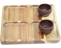 Onderverdeelde Serveerschaal - Houten Snackbord - Hapjes Presenteren - Twee Zones Ontwerp - 26x26 cm - Houtkleur