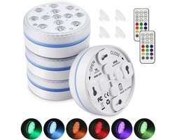 Onderwater Led-Verlichting Met Afstandsbediening - 13 Led-Zwembadlampjes Voor Inbouw- En Bovengrondse Zwembaden Met 10 Zuignappen - 16 Kleurenwisselende Onderwaterverlichting Voor Vijvers, Werkt Op Batterijen (4 Stuks)