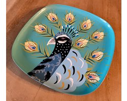 Onderzetter | Pauw | 10 cm x 10 cm | Handgeschilderd | Hand | Painted | Tray | Peacock | Schildering | Handgemaakt | Woonaccessoires - Woonaccessoire - Binnen - Kleur - Sfeer - Fancy - Colorful - Kleurrijk - Luxe - Woon - Wonen - Home - Inrichting