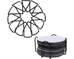 Onderzetterhouder 4-delig Metalen Rek Opbergcaddy voor Zowel Ronde als Vierkante Onderzetters in Keuken en Woonkamer - Onderzetters Organiser - Duurzaam - Zwart - Praktisch - Geschikt voor Diverse Onderzetter Maten - Keukenaccessoire.