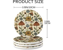 Onderzetters 4 stuks - keramisch - retro funky paddestoel met kurk basis - ideaal voor houten salontafel - m-winkel
